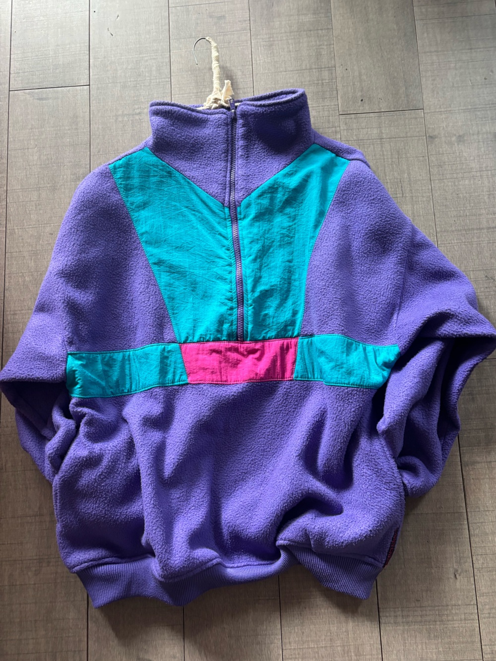 ⭐️3/$20⭐️1980s Purple Fleece Half-Zip Pullover with Teal and Pink Accents